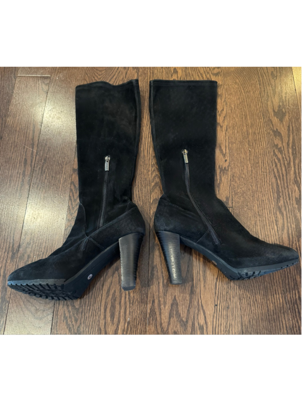 Aquatalia Black Suede Weatherproof Knee High Heeled Boots Size 7.5 Italy